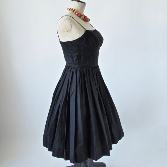 50's Rockabilly Dress Black Sateen Cotton Full Sk… - image 3