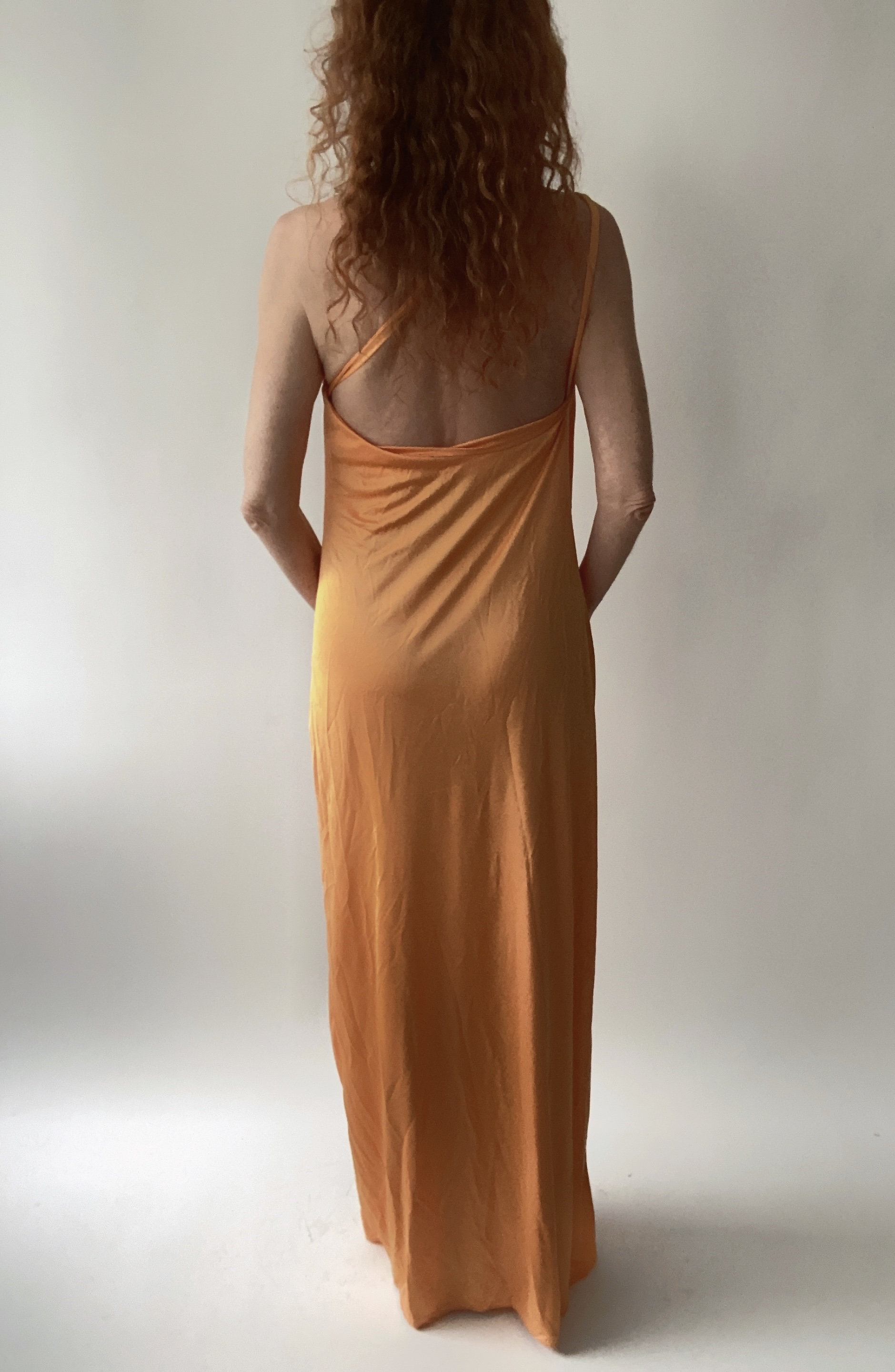 orange toga dress Tangerine Orange Goddess Toga One Shoulder Rhinestones Jack Hartley Evening Dress Size M