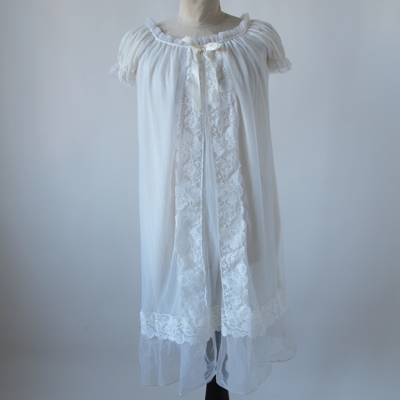 1960'S Nightgown Chiffon Babydoll White With Lace and Bow - Etsy