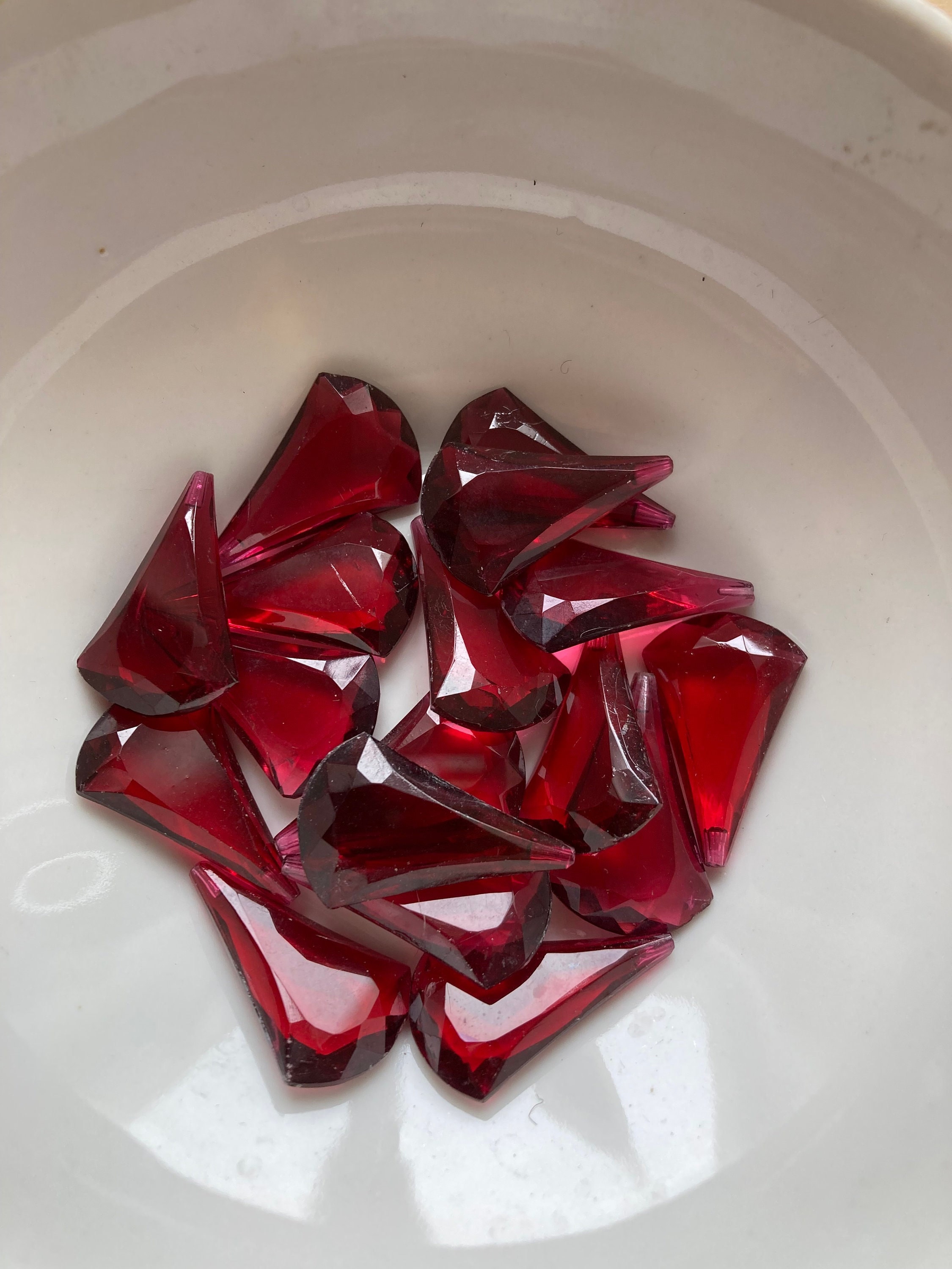 Vintage UV Cadmium Glass Cabochon Red Faceted Flat Back 23mm