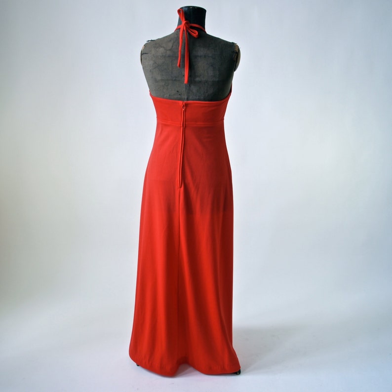 Vibrant Orange Red Halter Maxi Dress 1970's Polyester - Etsy