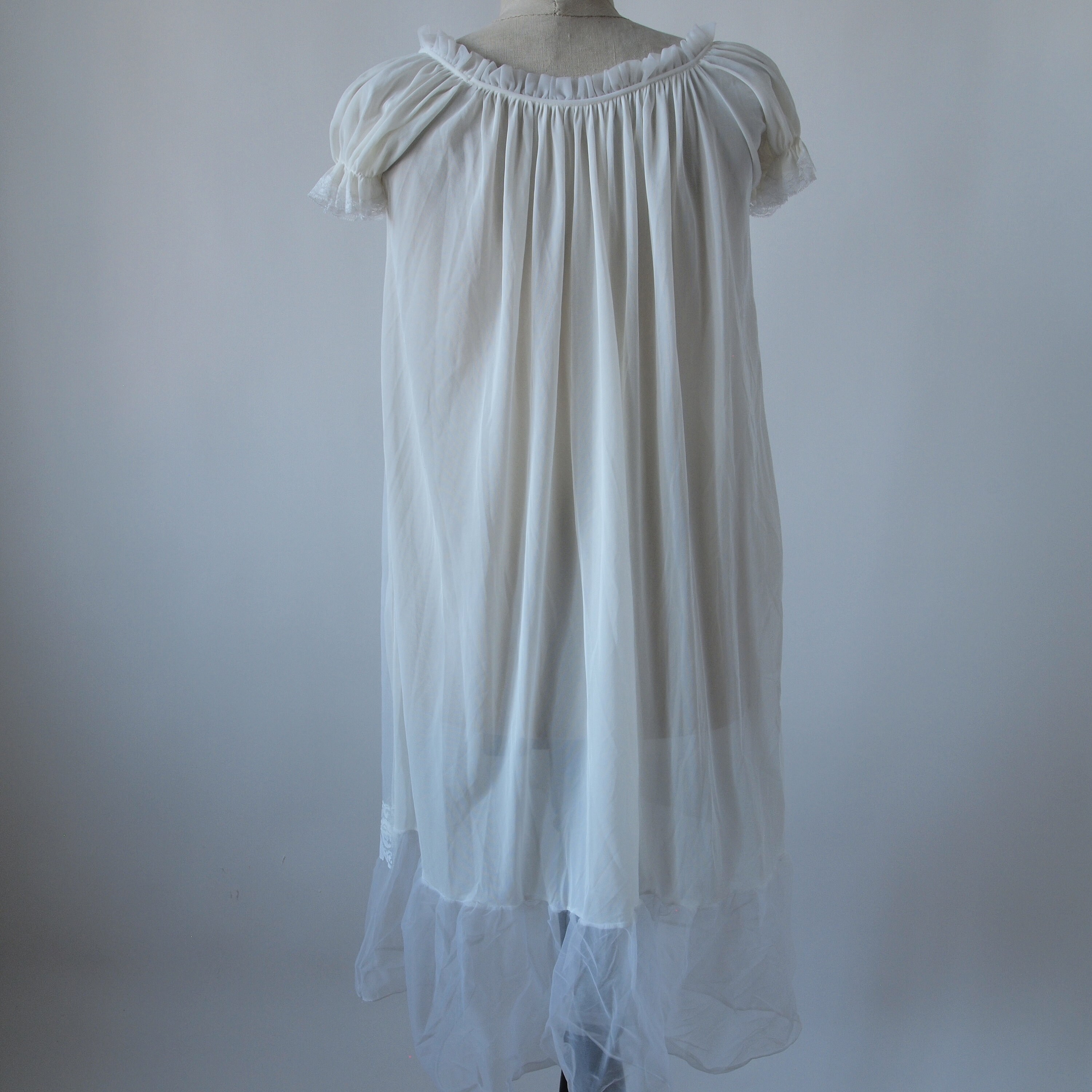 1960'S Nightgown Chiffon Babydoll White With Lace and Bow | Etsy UK