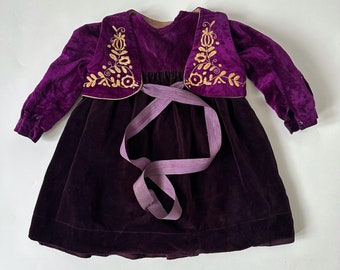 Czech Folk Costume Girl Toddler Child Velvet dress and Vest Purple and Gold