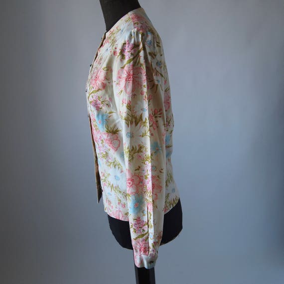60's Blouse Malbe Cotton Floral Pink, Chartreuse … - image 5