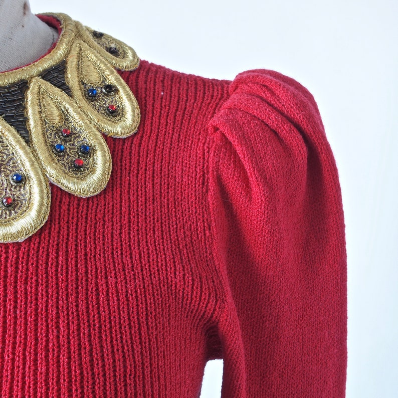 1980's Lillie Rubin Red Knit Dress Jeweled Trim Size - Etsy Norway