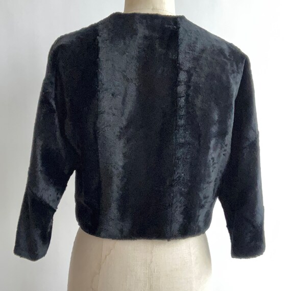 1950’s Black Cropped Bolero Jacket Faux Fur Shear… - image 3