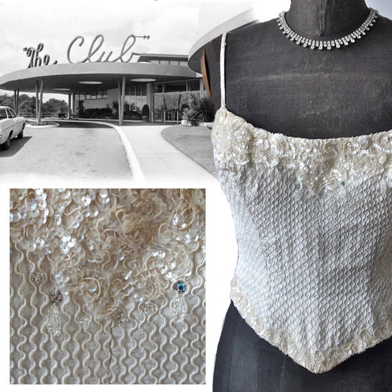 1950's Cream Beaded Bridal Corset Nightclub Chant… - image 2