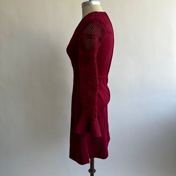 1970’s Mini Dress Maroon Red Poly Long Sleeve Siz… - image 5