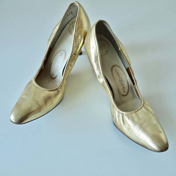 Sexy Vintage Shoes Gold Leather 1950's 