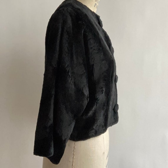 1950’s Black Cropped Bolero Jacket Faux Fur Shear… - image 4