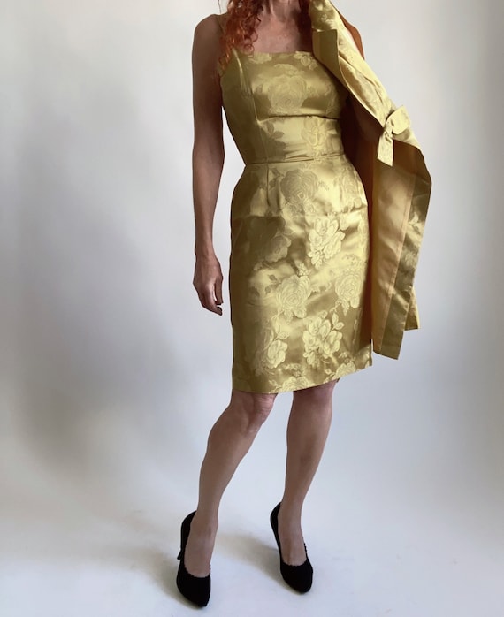 50's Dress Set Gold Brocade Wiggle Satin Brocade … - image 1