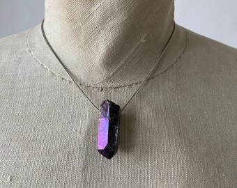 Titanium Treated Quartz Crystal on Sterling Silver chain Handmade