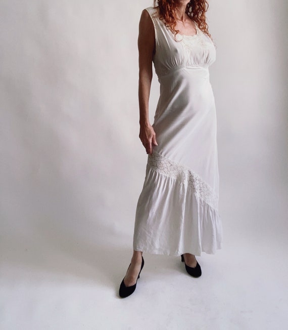 Vintage 30's/40's Nightgown Long White Lace Bias … - image 1