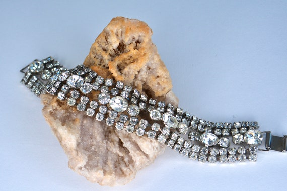 Czech Vintage Bracelet 50's/60's Clear Rhinestone… - image 1