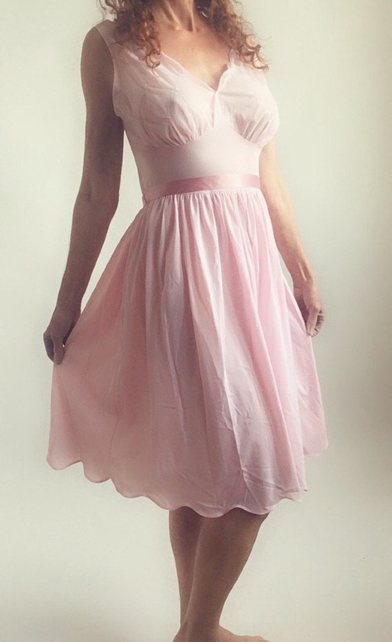 50's/60'S Nightgown Dress Pink with Embroidery and