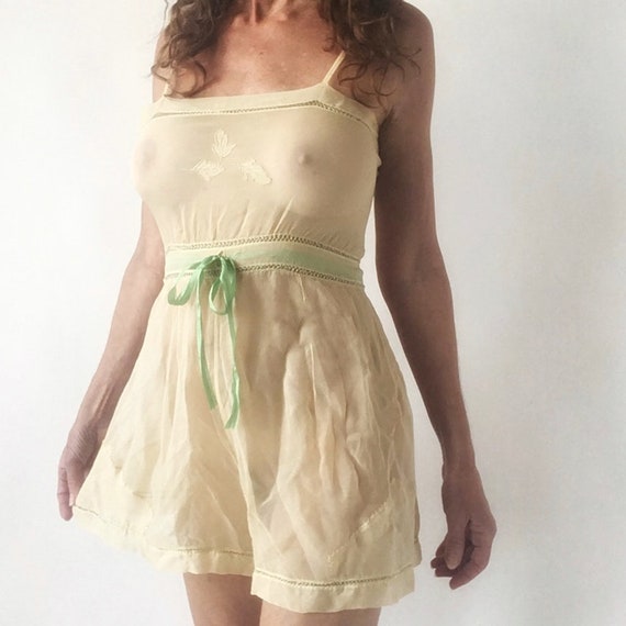 Vintage 20's Flapper Teddy Silk Chiffon Embroidere