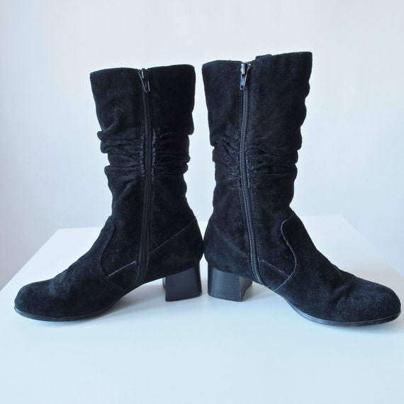 Vintage Black Suede Boots 60's Style Mid Calf Go … - image 6