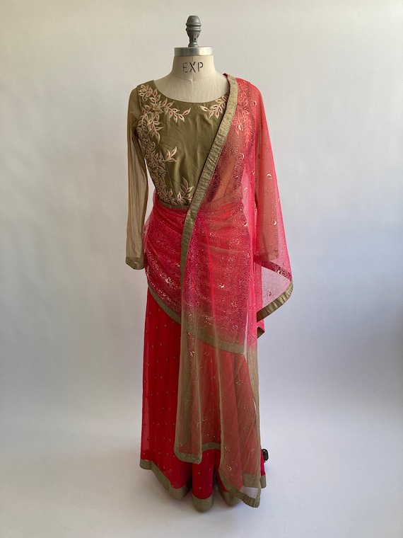 2 Piece Vintage Indian Bollywood Anarkali Dress wi