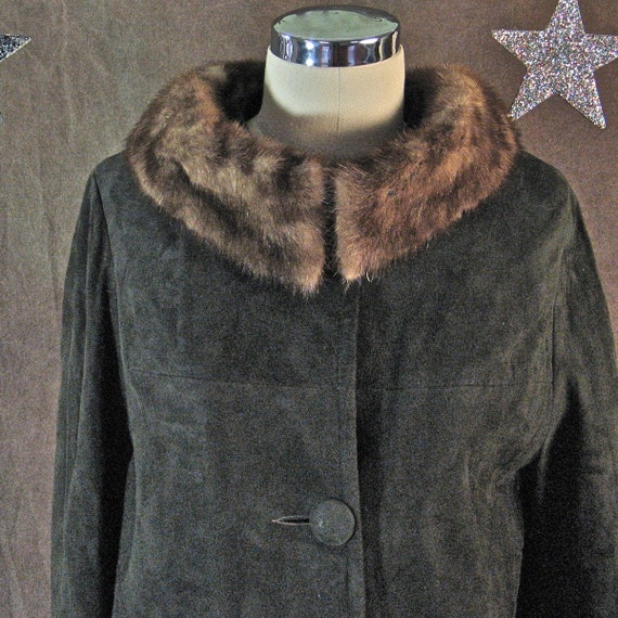 1960's Coat Brown Suede Chocolate Suede and Mink … - image 2