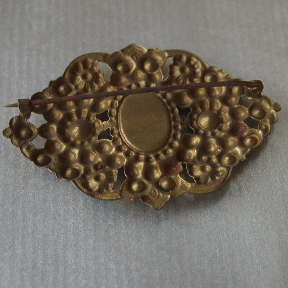 Czech Vintage Art Nouveau Brooch Brass Enamel and… - image 3