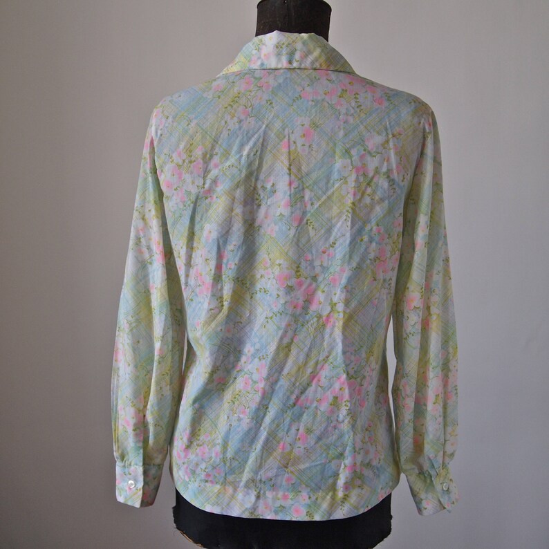 60's/70's Blouse Floral Lady Arrow Button Front Pastel and Neon Pink ...