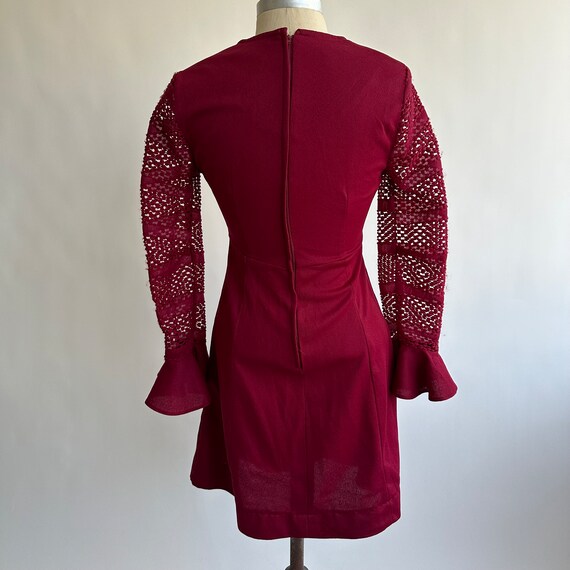 1970’s Mini Dress Maroon Red Poly Long Sleeve Siz… - image 4