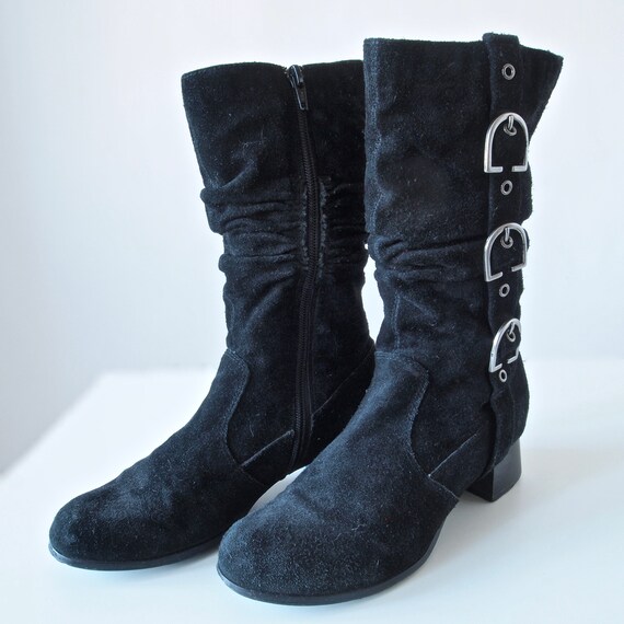 Vintage Black Suede Boots 60's Style Mid Calf Go … - image 3