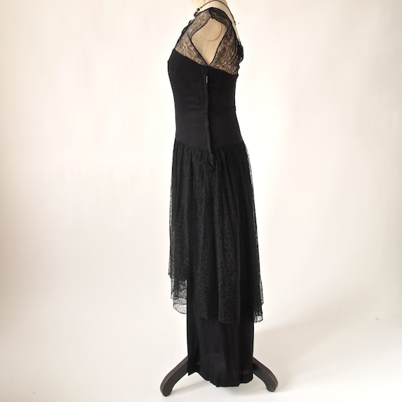 30's Long Dress Black Lace and Rayon Crepe Drop P… - image 5