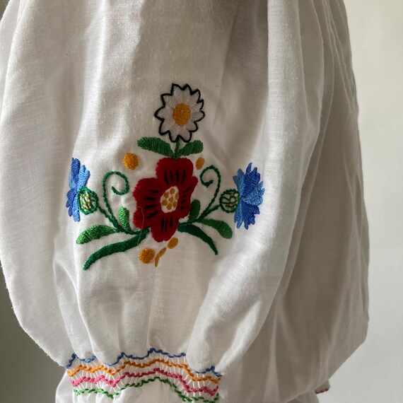 Vintage 70's Top Czech Folk White Peasant Blouse … - image 8