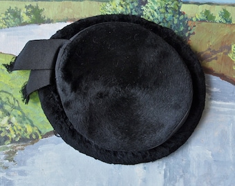 Victorian Black Hat Beaver Silk Pile Plush Grosgrain Ribbon Steampunk