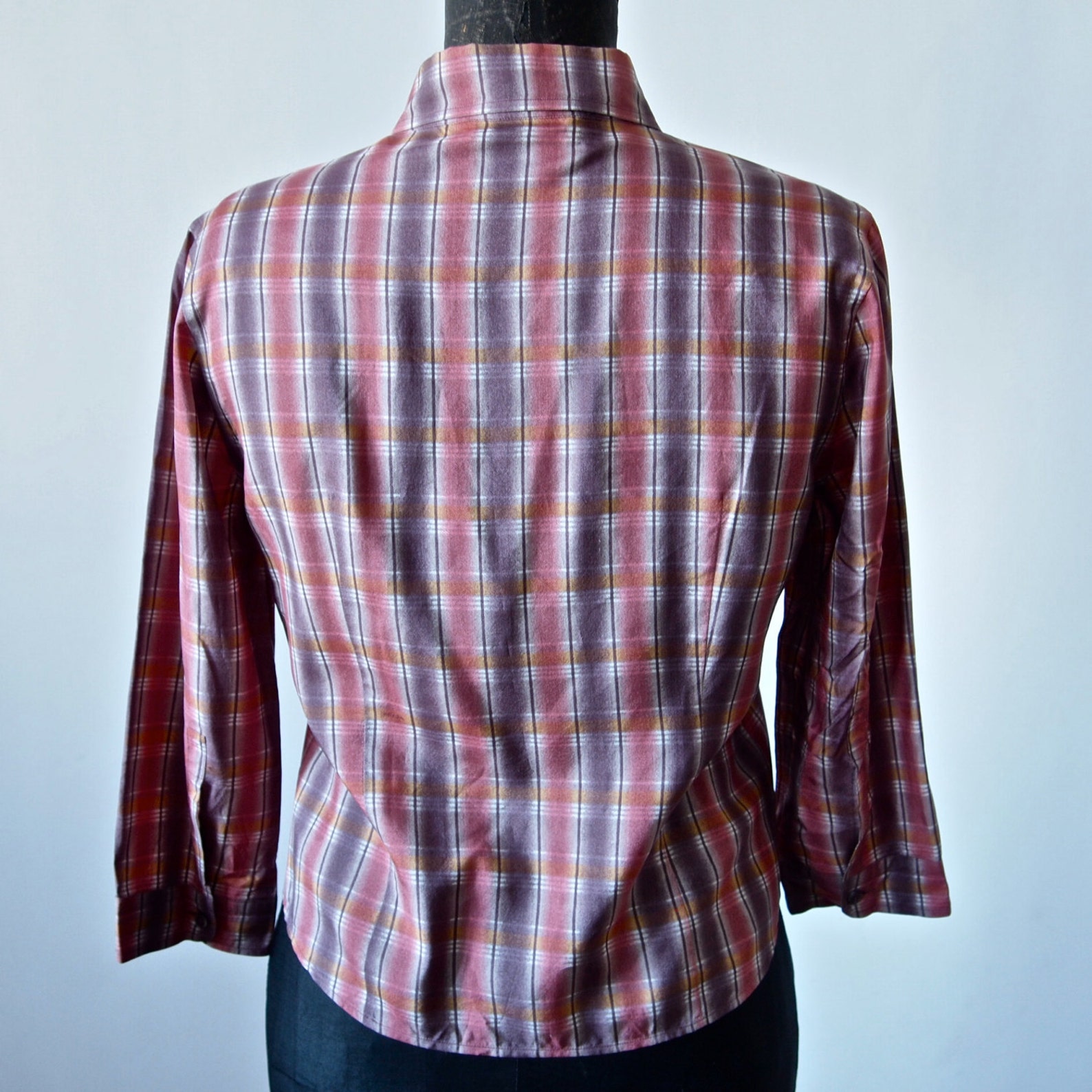 Prada Plaid Top Silk Mauve Red Yellow Button Front and Collar - Etsy