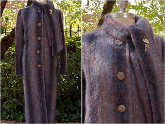 1950's Coat Long Mohair with Attached Neck Scarf-