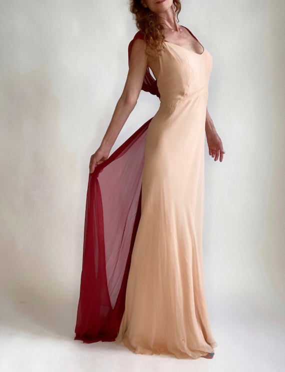 Peach and red dress sale