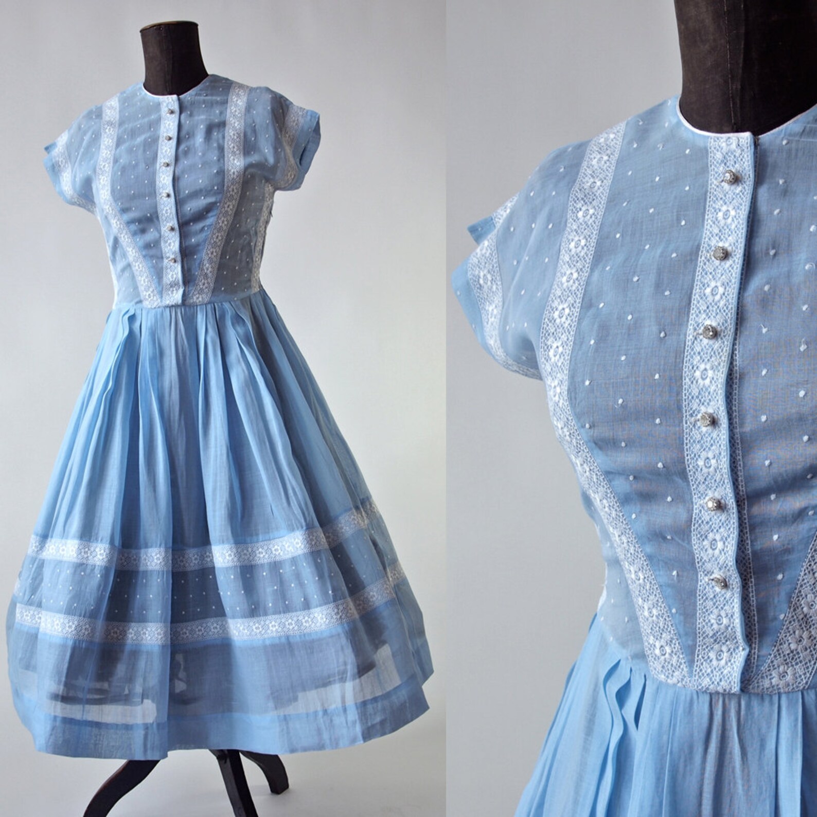 1950s Periwinkle Blue Chiffon Party Dress