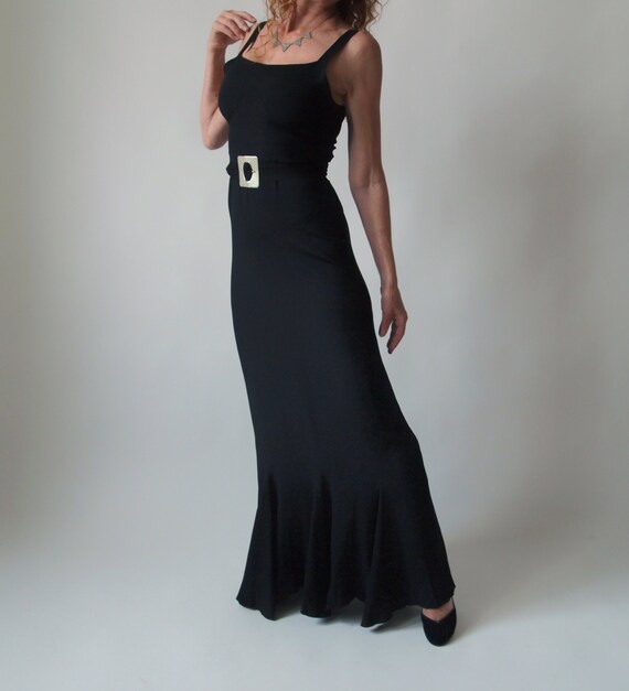 1930’s Simple Elegant Long Black Crepe Dress with 