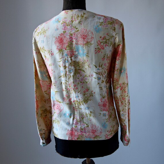60's Blouse Malbe Cotton Floral Pink, Chartreuse … - image 7