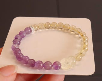 6mm nature purple and golden beaded bracelet
