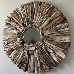 Driftwood Wall Mirror – Coastal Farmhouse Style – Handmade Natural Wood Mirror