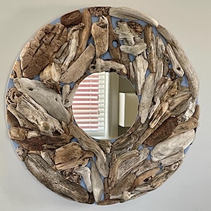 Handmade Driftwood Round Mirror | Nautical Wall Art | 58x58cm Wall Decor