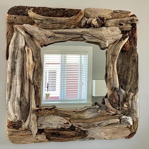 Handmade Driftwood Mirror – 58x58cm Coastal Wall Decor