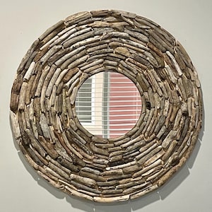 Handmade Driftwood Round Mirror | Nautical Wall Art