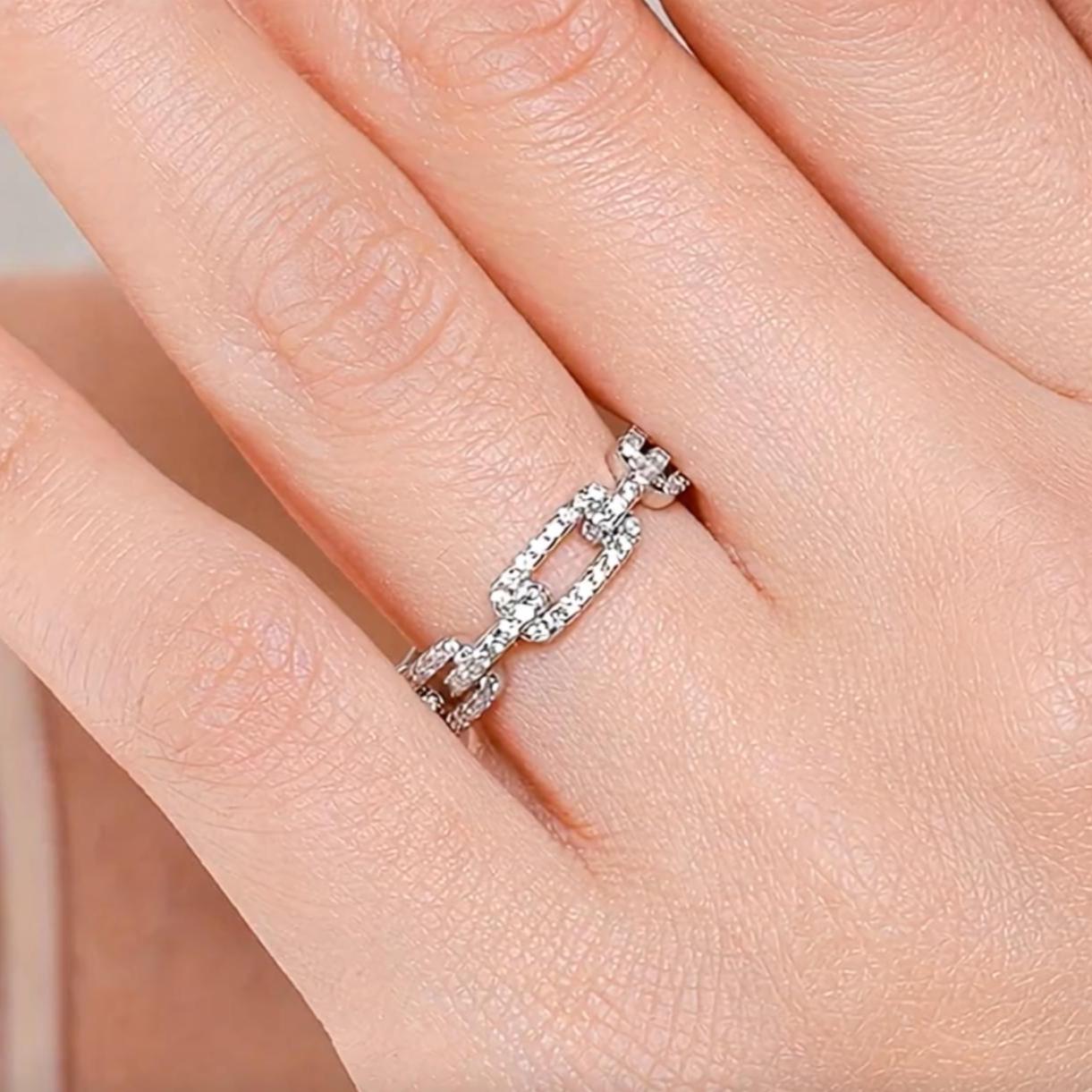 Sterling Silver Anchor Chain Ring With Cubic Zirconia