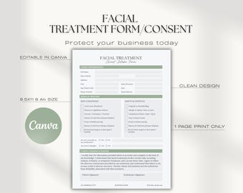 Esthetician Forms | Facial Consent Form & Client Intake  Spa Skincare Consultation | Liability Waiver