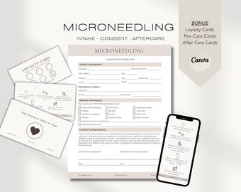 Microneedling Business Bundle | Consent, Intake, Aftercare, Loyalty Cards | Editable Canva Template Esthetician