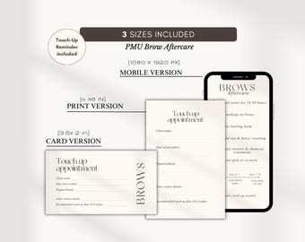 PMU Brow Aftercare Template | Permanent Makeup Aftercare Card | Touch Up Reminder Canva