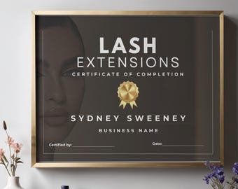 Lash Certificate Template | Canva Editable Lash Extensions Training| Printable US Letter & A4