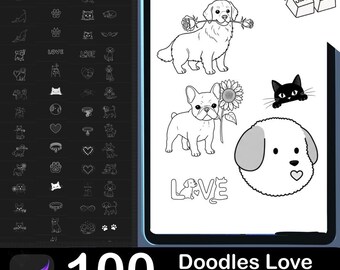 Procreate Haustier Doodle Stempel: Hund, Katze, Pfotenabdruck Pinsel Set (Digitaler Download)