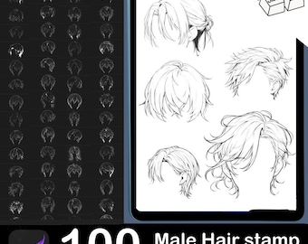Procreate Haarstempel Pinsel Set: 100 männliche Frisuren (Digitaler Download)