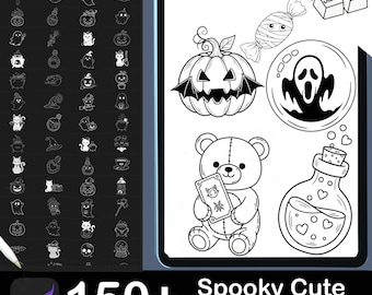150+ Spooky Procreate Stamps, Witchy Tattoo Designs (Digital Download