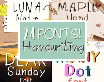 24 Handwritten Fonts Bundle, Cricut & Goodnotes Cursive Script